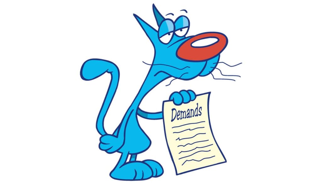 cartoon cat holding list of demands