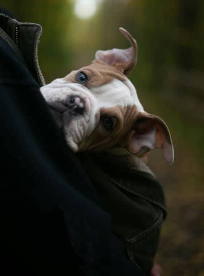 bulldog puppy being held